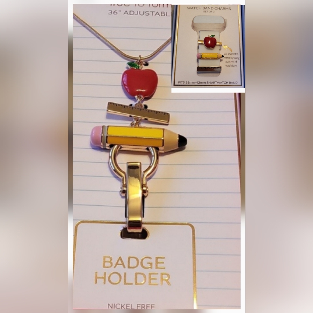 School Themed Badge Holder And Watch Charm Set Ea M